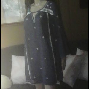 NWT Cy Fashions L Boutique blue Boho Dress